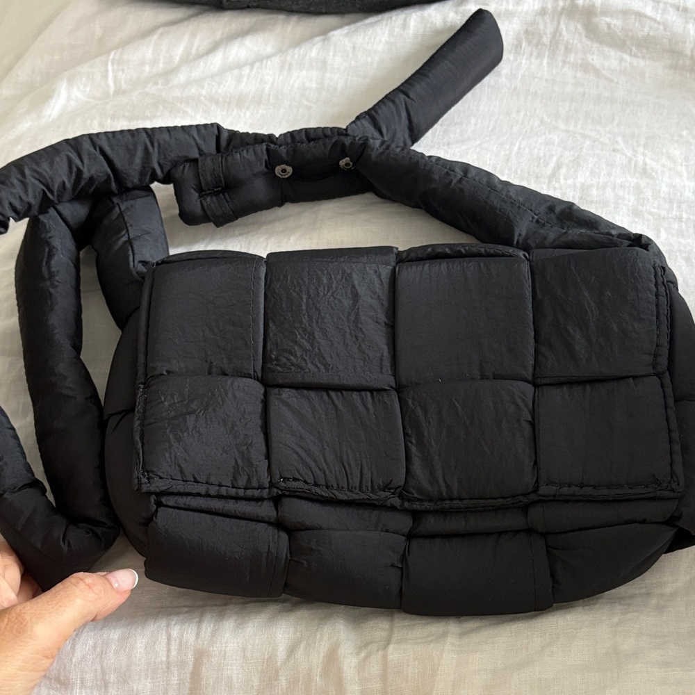 BOOGZEL Black Microfiber Quilted Crossbody Bag
